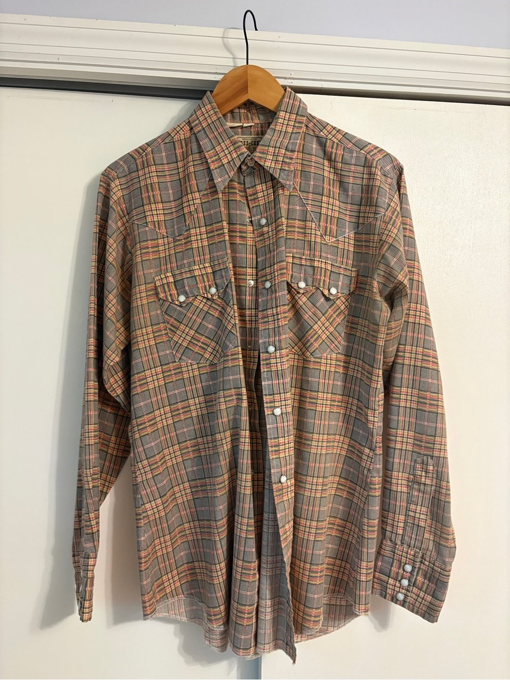 Vintage “Dee-Cee” Men's Plaid Western Shirt - Taupe & Coral